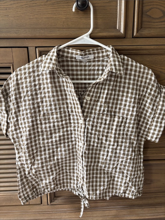 Madewell Tops - Madewell Brown & White Gingham Tie-Hem Button Shirt
